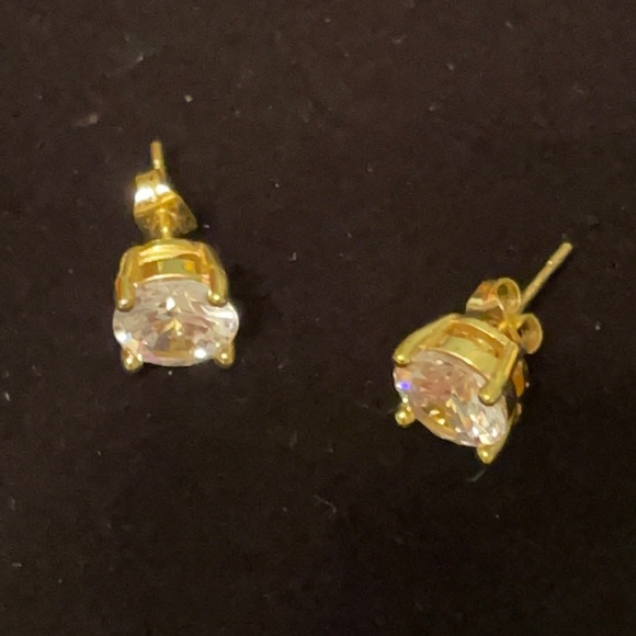 NWOT 10K Yellow Gold Created White Sapphire 4 Carat Round Stud Earrings Plated - Picture 13 of 13